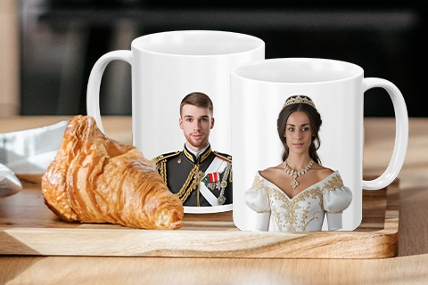 Mittelalterliche Tasse mit lustigem Slogan